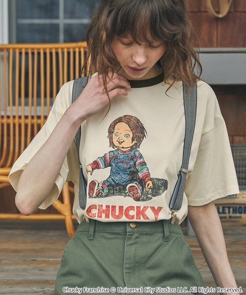 MONO-MART LADY'S(モノマートレディース)の「【CHUCKY】別注 チャッキー ヴィンテージ加工 グラフィックプリント半袖Tシャツ(Tシャツ/カットソー・レディース・ネイビー系2/チャコールグレー/グレー系2/ブラック/アイボリー/ワイン/ネイビー/アイボリー系1/ネイビー系1/グレー系1/ネイビー系3・FREE)」の16枚目の写真