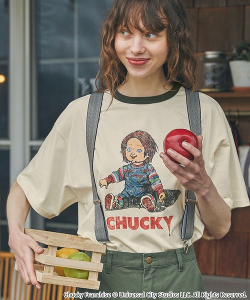 MONO-MART LADY'S(モノマートレディース)の「【CHUCKY】別注 チャッキー ヴィンテージ加工 グラフィックプリント半袖Tシャツ(Tシャツ/カットソー・レディース・ネイビー系2/チャコールグレー/グレー系2/ブラック/アイボリー/ワイン/ネイビー/アイボリー系1/ネイビー系1/グレー系1/ネイビー系3・FREE)」の17枚目の写真