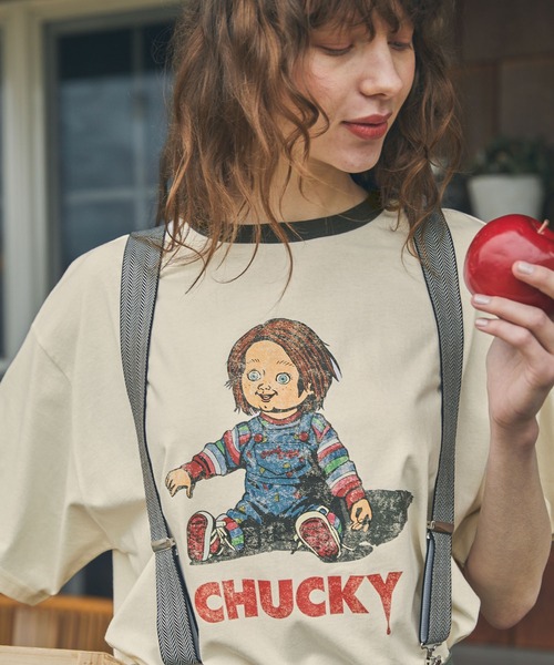 MONO-MART LADY'S(モノマートレディース)の「【CHUCKY】別注 チャッキー ヴィンテージ加工 グラフィックプリント半袖Tシャツ(Tシャツ/カットソー・レディース・ネイビー系2/チャコールグレー/グレー系2/ブラック/アイボリー/ワイン/ネイビー/アイボリー系1/ネイビー系1/グレー系1/ネイビー系3・FREE)」の18枚目の写真