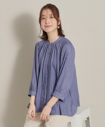 ◆【通勤/体型カバー】サテン前開きブラウス