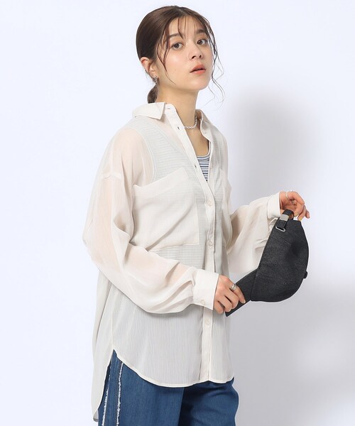 Cutie Blonde（キューティーブロンド）の「◆BIGポケットシアー楊柳シャツ（シャツ/ブラウス・レディース・ライトベージュ/ホワイト系/ブラック・00）」の3枚目の写真
