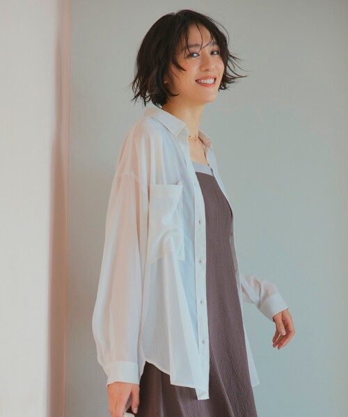 Cutie Blonde（キューティーブロンド）の「◆BIGポケットシアー楊柳シャツ（シャツ/ブラウス・レディース・ライトベージュ/ホワイト系/ブラック・00）」の4枚目の写真