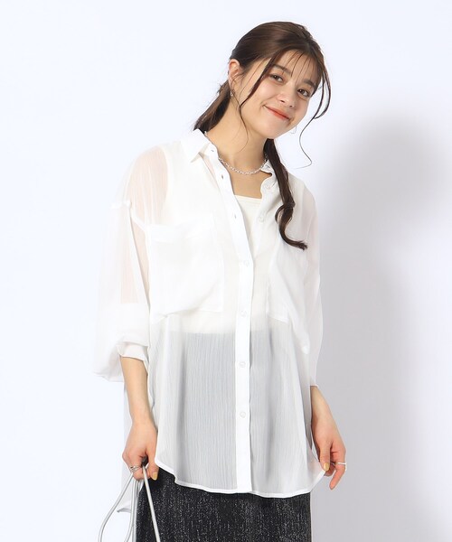 Cutie Blonde（キューティーブロンド）の「◆BIGポケットシアー楊柳シャツ（シャツ/ブラウス・レディース・ライトベージュ/ホワイト系/ブラック・00）」の5枚目の写真