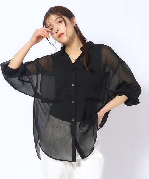 Cutie Blonde（キューティーブロンド）の「◆BIGポケットシアー楊柳シャツ（シャツ/ブラウス・レディース・ライトベージュ/ホワイト系/ブラック・00）」の9枚目の写真