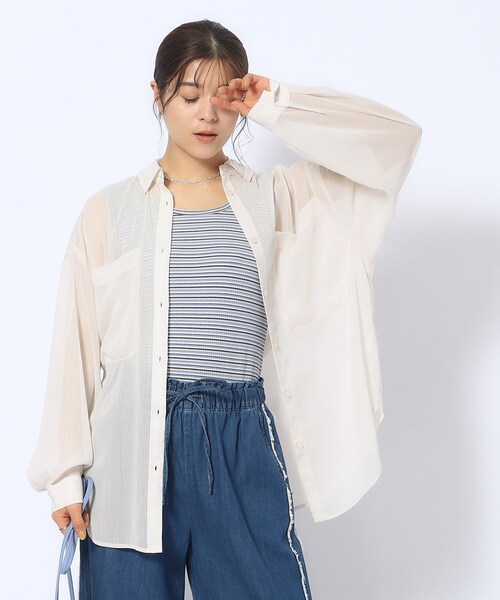 Cutie Blonde（キューティーブロンド）の「◆BIGポケットシアー楊柳シャツ（シャツ/ブラウス・レディース・ライトベージュ/ホワイト系/ブラック・00）」の13枚目の写真