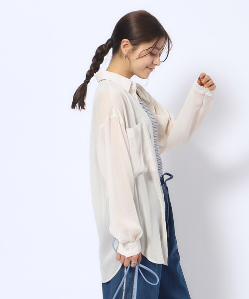 Cutie Blonde（キューティーブロンド）の「◆BIGポケットシアー楊柳シャツ（シャツ/ブラウス・レディース・ライトベージュ/ホワイト系/ブラック・00）」の14枚目の写真
