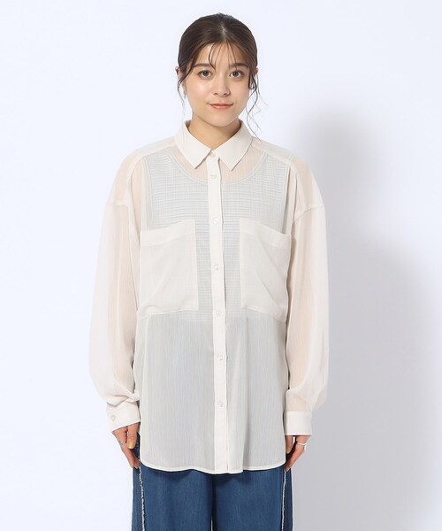 Cutie Blonde（キューティーブロンド）の「◆BIGポケットシアー楊柳シャツ（シャツ/ブラウス・レディース・ライトベージュ/ホワイト系/ブラック・00）」の17枚目の写真