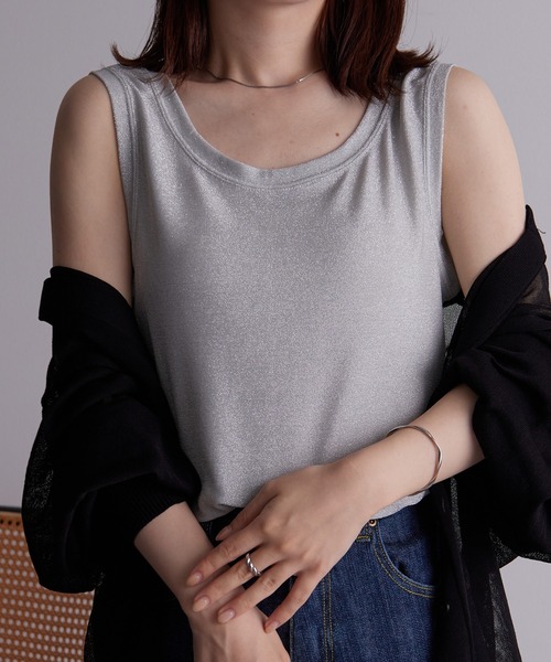 RANAN（ラナン）の「[接触冷感]ラメタンクトップ（Tシャツ/カットソー・レディース・ベージュ/ミント/ブラック/ライトブルー/シルバー・LL/L/M）」の5枚目の写真