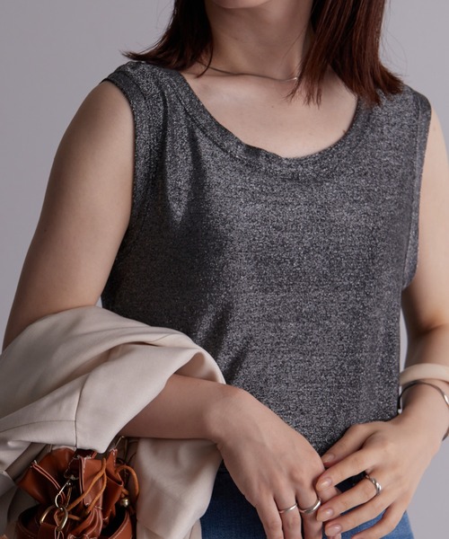 RANAN（ラナン）の「[接触冷感]ラメタンクトップ（Tシャツ/カットソー・レディース・ベージュ/ミント/ブラック/ライトブルー/シルバー・LL/L/M）」の18枚目の写真