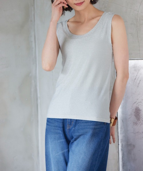 RANAN（ラナン）の「[接触冷感]ラメタンクトップ（Tシャツ/カットソー・レディース・ベージュ/ミント/ブラック/ライトブルー/シルバー・LL/L/M）」の20枚目の写真
