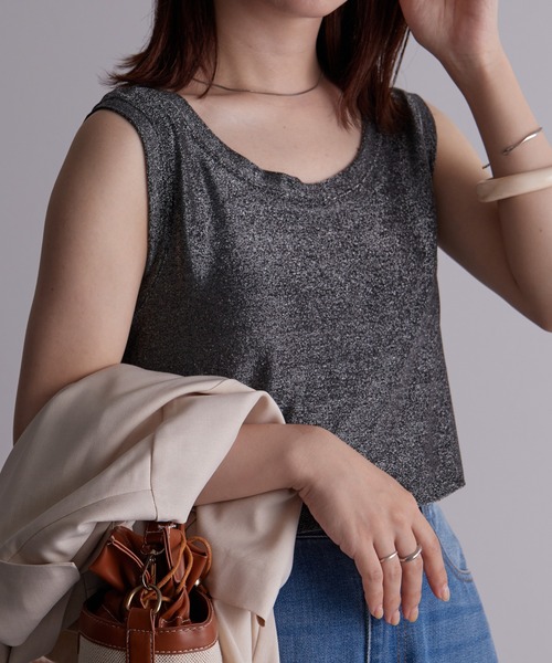 RANAN（ラナン）の「[接触冷感]ラメタンクトップ（Tシャツ/カットソー・レディース・ベージュ/ミント/ブラック/ライトブルー/シルバー・LL/L/M）」の8枚目の写真