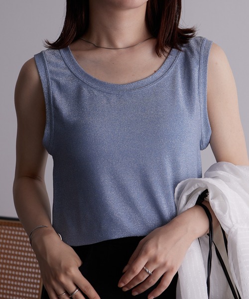 RANAN（ラナン）の「[接触冷感]ラメタンクトップ（Tシャツ/カットソー・レディース・ベージュ/ミント/ブラック/ライトブルー/シルバー・LL/L/M）」の11枚目の写真