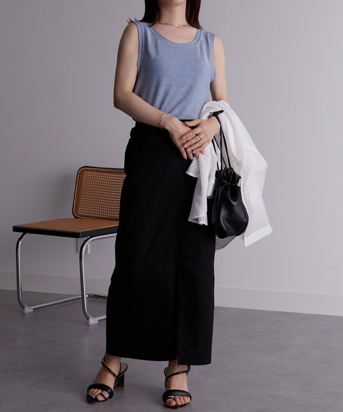 RANAN（ラナン）の「[接触冷感]ラメタンクトップ（Tシャツ/カットソー・レディース・ベージュ/ミント/ブラック/ライトブルー/シルバー・LL/L/M）」の13枚目の写真