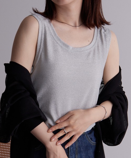 RANAN（ラナン）の「[接触冷感]ラメタンクトップ（Tシャツ/カットソー・レディース・ベージュ/ミント/ブラック/ライトブルー/シルバー・LL/L/M）」の14枚目の写真