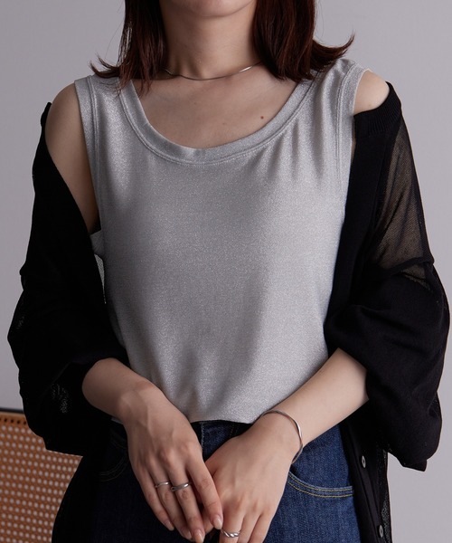 RANAN（ラナン）の「[接触冷感]ラメタンクトップ（Tシャツ/カットソー・レディース・ベージュ/ミント/ブラック/ライトブルー/シルバー・LL/L/M）」の16枚目の写真