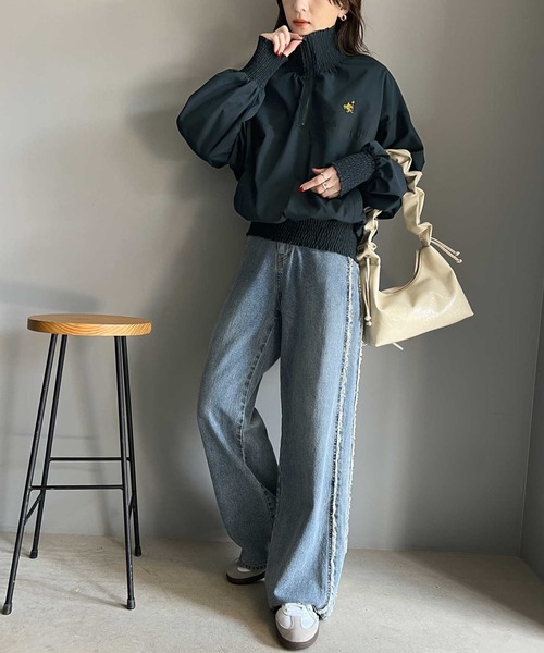 classicalelf（クラシカルエルフ）の「大人の進化系トップス。胸刺繍シャーリングネックハーフジッププルオーバー（ブルゾン・レディース・ネイビー/ベージュ/ブラック/ベージュ系・X-LARGE/SMALL/MEDIUM/LARGE）」の13枚目の写真