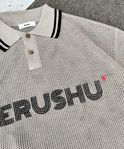 Perushu（ペルーシュ）の「リブ配色ロゴメッシュポロ（ポロシャツ・メンズ・ネイビー/グレイッシュベージュ/オフホワイト・MEDIUM/LARGE）」の21枚目の写真
