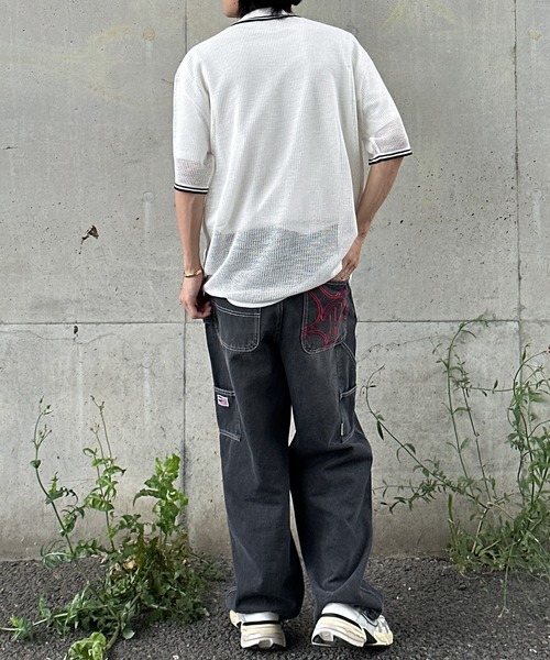 Perushu（ペルーシュ）の「リブ配色ロゴメッシュポロ（ポロシャツ・メンズ・ネイビー/グレイッシュベージュ/オフホワイト・MEDIUM/LARGE）」の10枚目の写真