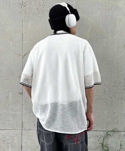 Perushu（ペルーシュ）の「リブ配色ロゴメッシュポロ（ポロシャツ・メンズ・ネイビー/グレイッシュベージュ/オフホワイト・MEDIUM/LARGE）」の18枚目の写真