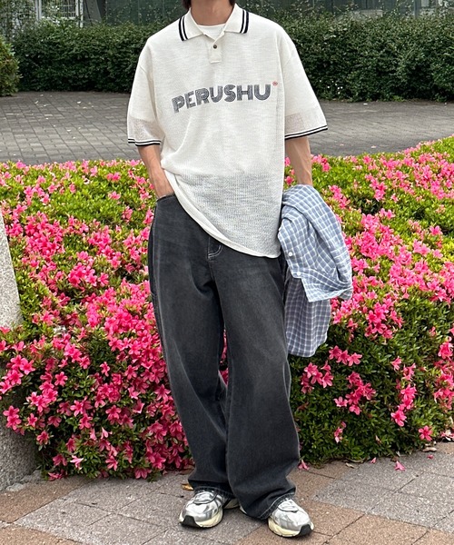 Perushu（ペルーシュ）の「リブ配色ロゴメッシュポロ（ポロシャツ・メンズ・ネイビー/グレイッシュベージュ/オフホワイト・MEDIUM/LARGE）」の11枚目の写真