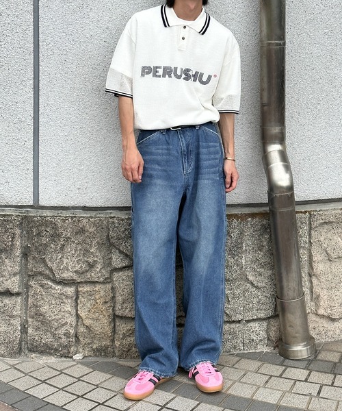 Perushu（ペルーシュ）の「リブ配色ロゴメッシュポロ（ポロシャツ・メンズ・ネイビー/グレイッシュベージュ/オフホワイト・MEDIUM/LARGE）」の13枚目の写真