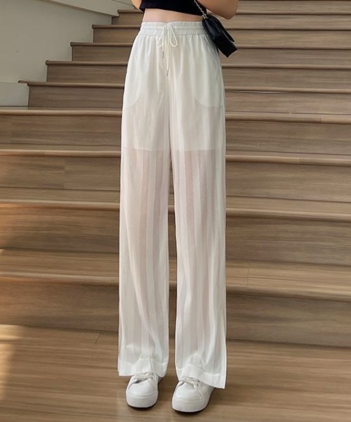 Achic(アシック)の「ストライプ シースルー ロングパンツ(その他パンツ・レディース・ホワイト/ブラック/ネイビー・M)」の12枚目の写真