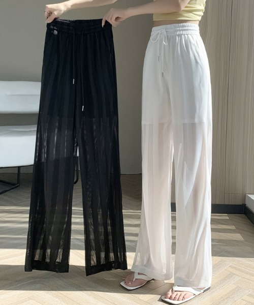 Achic(アシック)の「ストライプ シースルー ロングパンツ(その他パンツ・レディース・ホワイト/ブラック/ネイビー・M)」の11枚目の写真
