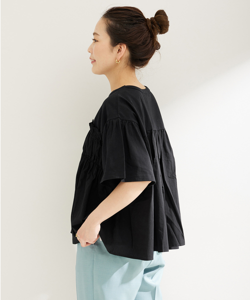 B.C STOCK(ベーセーストック)の「《追加》布帛コンビギャザートップス(Tシャツ/カットソー・レディース・ホワイト/ブラック・FREE)」の5枚目の写真