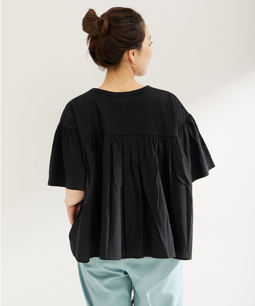 B.C STOCK(ベーセーストック)の「《追加》布帛コンビギャザートップス(Tシャツ/カットソー・レディース・ホワイト/ブラック・FREE)」の4枚目の写真