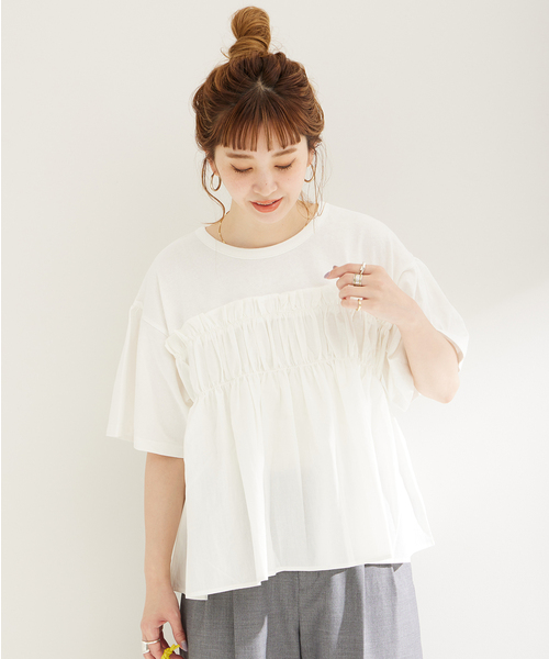 B.C STOCK(ベーセーストック)の「《追加》布帛コンビギャザートップス(Tシャツ/カットソー・レディース・ホワイト/ブラック・FREE)」の22枚目の写真