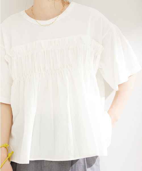 B.C STOCK(ベーセーストック)の「《追加》布帛コンビギャザートップス(Tシャツ/カットソー・レディース・ホワイト/ブラック・FREE)」の21枚目の写真