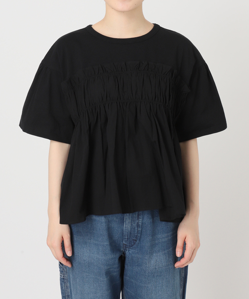 B.C STOCK(ベーセーストック)の「《追加》布帛コンビギャザートップス(Tシャツ/カットソー・レディース・ホワイト/ブラック・FREE)」の3枚目の写真