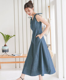 KOBE LETTUCE | 肩リボンハートネックデニムワンピース(ワンピース)