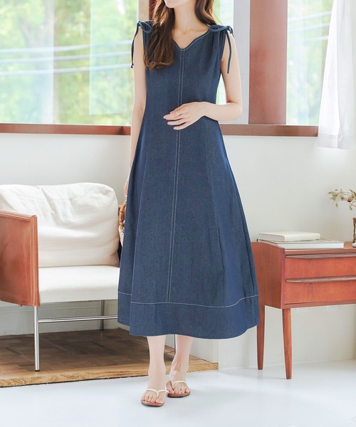 KOBE LETTUCE（コウベレタス）の「肩リボンハートネックデニムワンピース（ワンピース・レディース・ブラック/ブルー/インディゴブルー・M/L）」の13枚目の写真