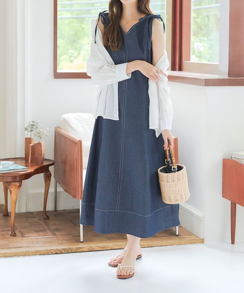 KOBE LETTUCE（コウベレタス）の「肩リボンハートネックデニムワンピース（ワンピース・レディース・ブラック/ブルー/インディゴブルー・M/L）」の15枚目の写真