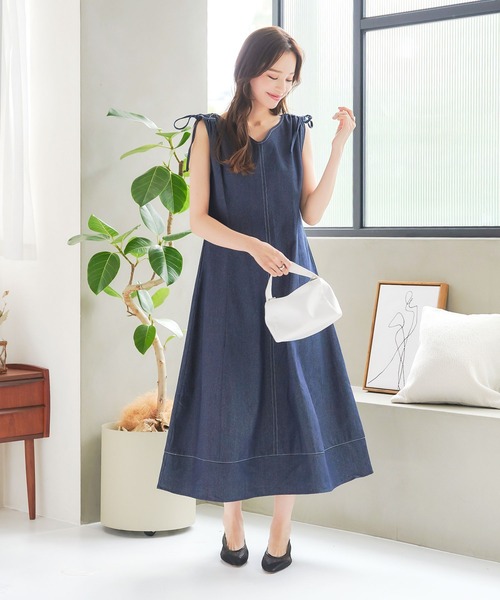 KOBE LETTUCE（コウベレタス）の「肩リボンハートネックデニムワンピース（ワンピース・レディース・ブラック/ブルー/インディゴブルー・M/L）」の16枚目の写真