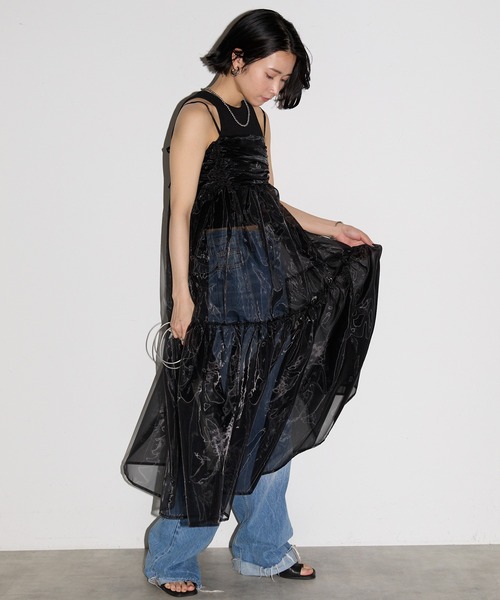 オーガンジーレイヤードギャザーワンピ（ワンピース）｜leimn