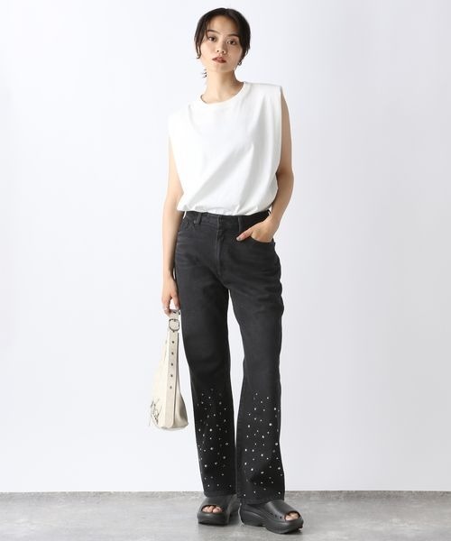 JEANASIS（ジーナシス）の「スタッズストレートデニム/144083（デニムパンツ・レディース・ブラック/ブルー系その他・SMALL/MEDIUM）」の9枚目の写真