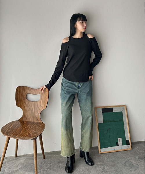 feepur(フェピュール)の「オープンショルダーワッフルロンTee(Tシャツ/カットソー・レディース・ブラック/オフホワイト/チャコールグレー・MEDIUM)」の22枚目の写真