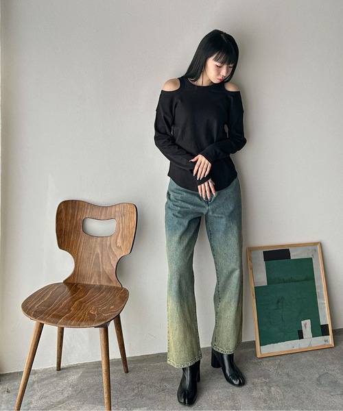 feepur(フェピュール)の「オープンショルダーワッフルロンTee(Tシャツ/カットソー・レディース・ブラック/オフホワイト/チャコールグレー・MEDIUM)」の21枚目の写真