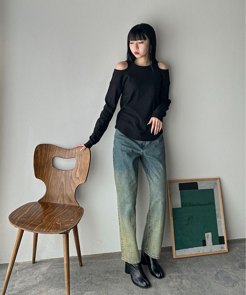 feepur(フェピュール)の「オープンショルダーワッフルロンTee(Tシャツ/カットソー・レディース・ブラック/オフホワイト/チャコールグレー・MEDIUM)」の19枚目の写真