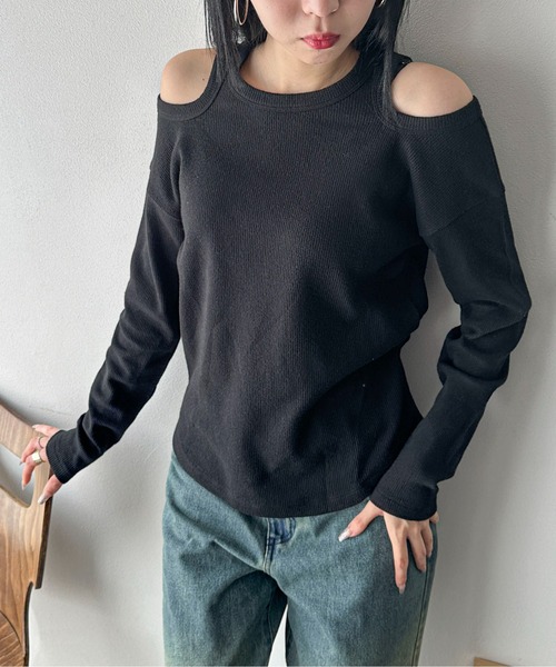 feepur(フェピュール)の「オープンショルダーワッフルロンTee(Tシャツ/カットソー・レディース・ブラック/オフホワイト/チャコールグレー・MEDIUM)」の17枚目の写真
