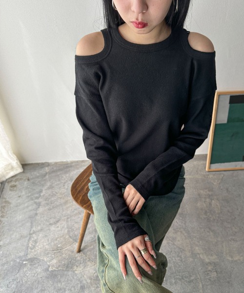 feepur(フェピュール)の「オープンショルダーワッフルロンTee(Tシャツ/カットソー・レディース・ブラック/オフホワイト/チャコールグレー・MEDIUM)」の16枚目の写真