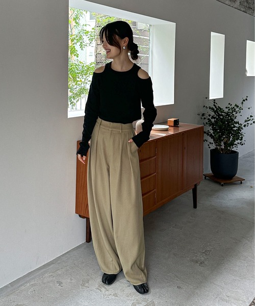 feepur(フェピュール)の「オープンショルダーワッフルロンTee(Tシャツ/カットソー・レディース・ブラック/オフホワイト/チャコールグレー・MEDIUM)」の9枚目の写真