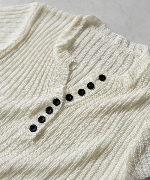 3color 】キーネックショートサマーリブニットトップス ／ Key neck