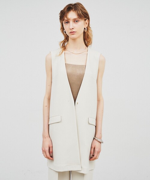 ◆【セットアップ／手洗い可】カットジョーゼットノーカラージレベスト