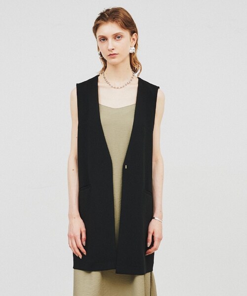 ◆【セットアップ／手洗い可】カットジョーゼットノーカラージレベスト