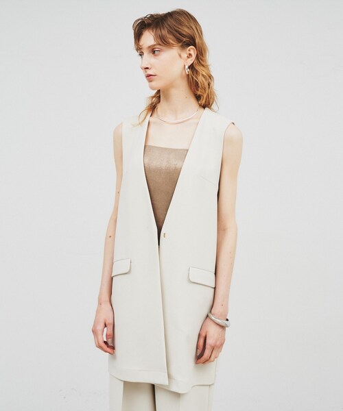 ◆【セットアップ／手洗い可】カットジョーゼットノーカラージレベスト