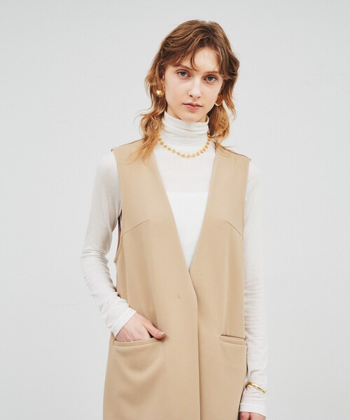 ◆【セットアップ／手洗い可】カットジョーゼットノーカラージレベスト