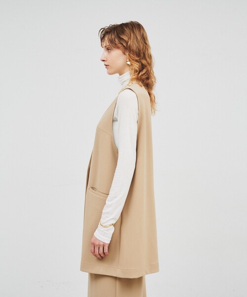 ◆【セットアップ／手洗い可】カットジョーゼットノーカラージレベスト